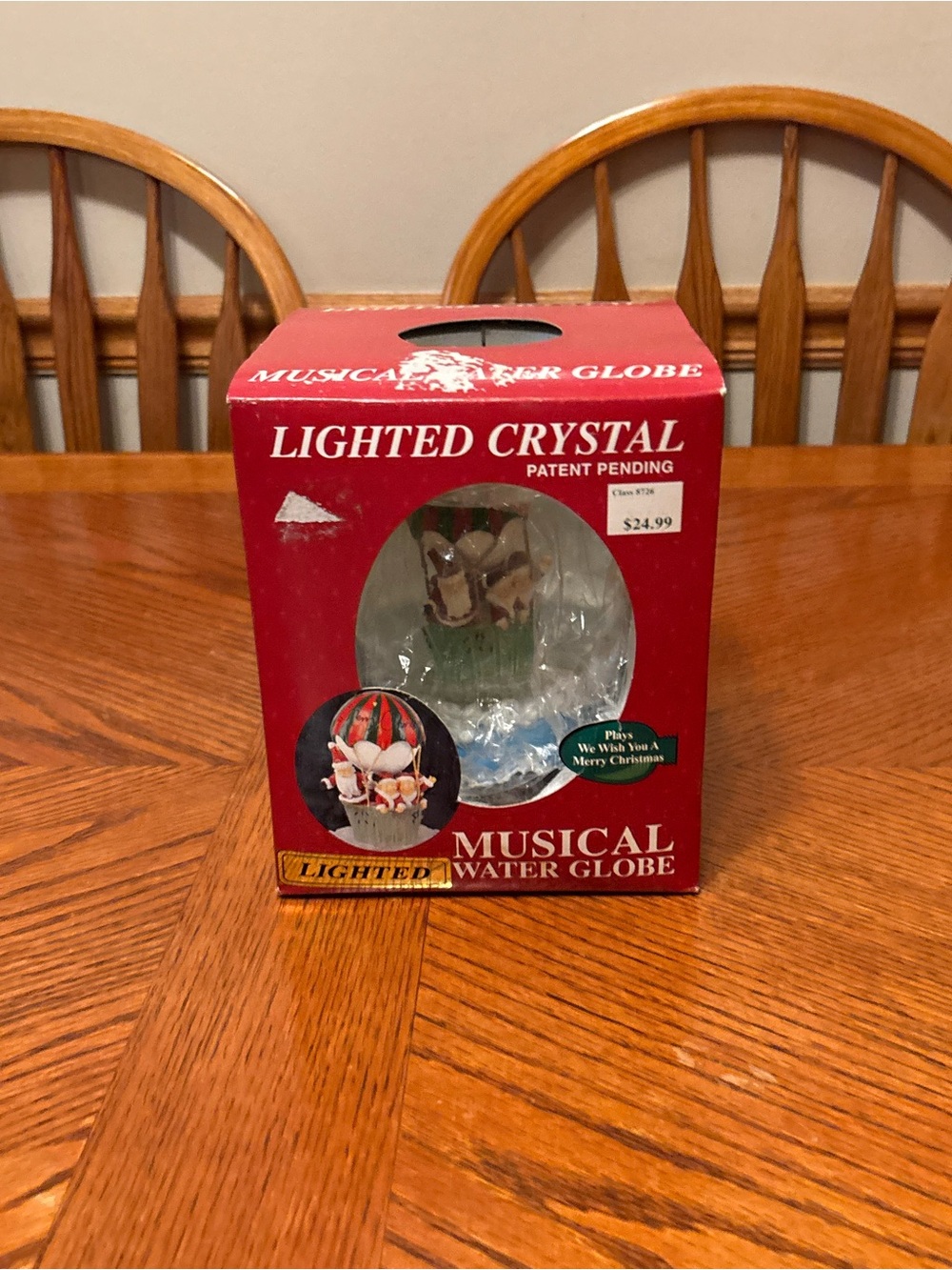 Vintage Lighted Crystal Musical Water Globe Santa Hot Air Balloon New In Box